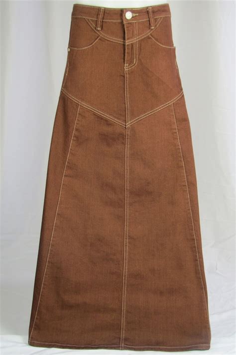 Chocolate Delight Long Brown Denim Skirt Sizes Modest Outfits