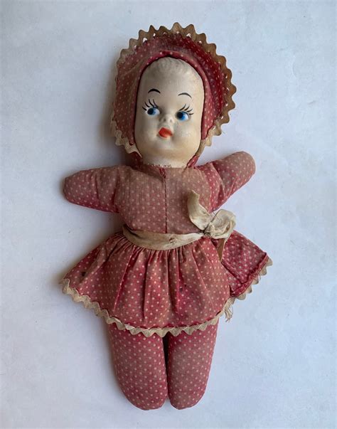 Vintage Mask Face Doll Red White Polka Dot Stuffed Plush Etsy