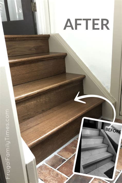 Diy Stairs Makeover How To Install Wood Treads And Risers Over Old Steps