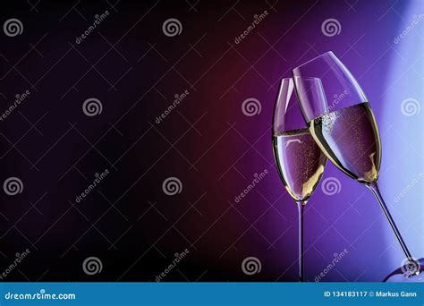 Champagne Glasses Happy Birthday Clink Glasses Royalty Free Cartoon 134183117