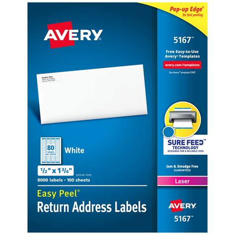 Avery Easy Peel Return Address Labels 12x1 34 8000 Labels 5167