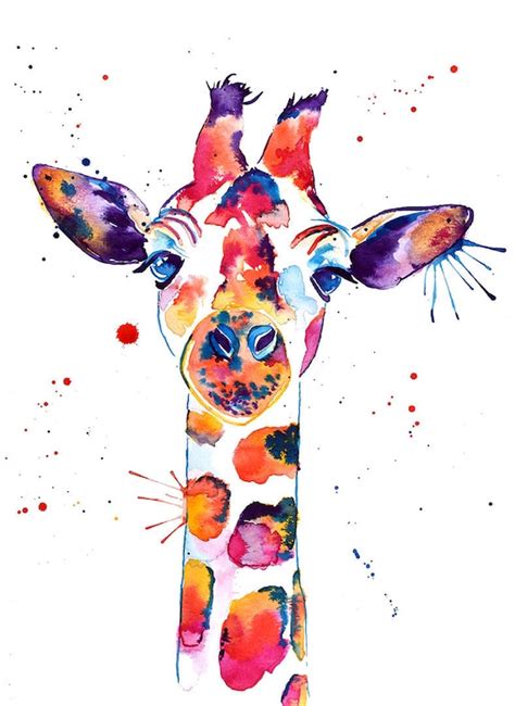 Baby Giraffe Colorful Watercolor Art Print Etsy