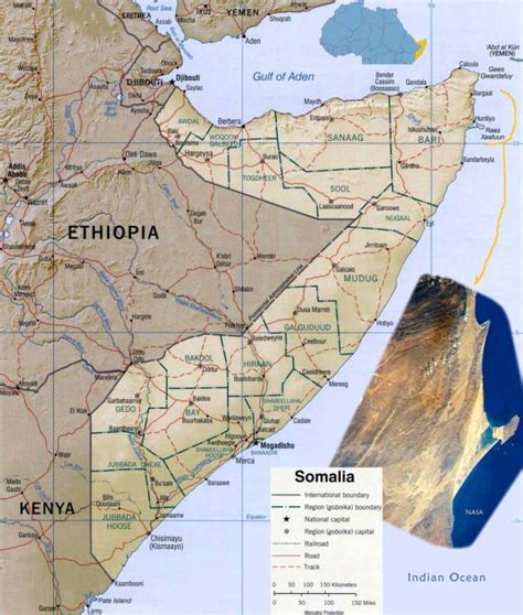 Detailed Political Map Of Somalia With Satellite Image And Relief