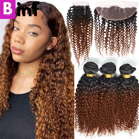 Honey Brown Ombre Water Wave Bundles With Frontal Wet And Wavy Deep