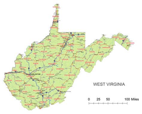 West Virginia Vector Road Map Your Vector Maps Com