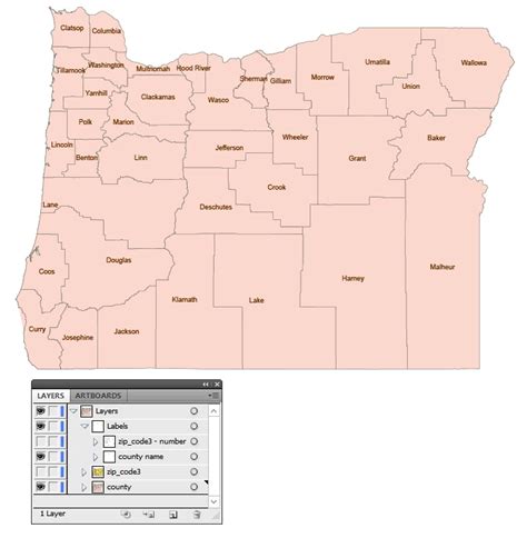 Oregon State Digit Zip Code Vector Map County Map Your Vector Maps