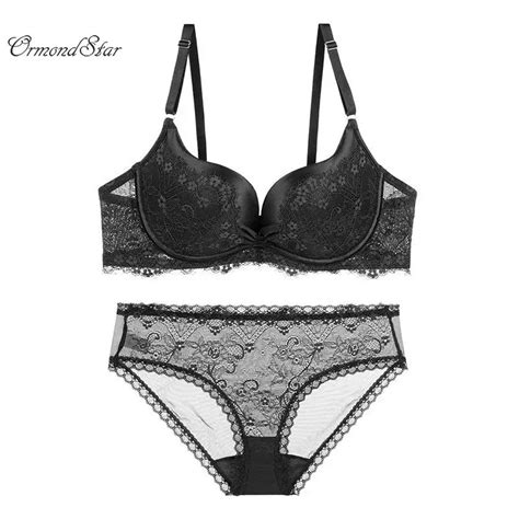 Femal Intimates Floral Lace Sexy Lingerie Set Hollow Out Back Underwear Women Push Up Bra Set