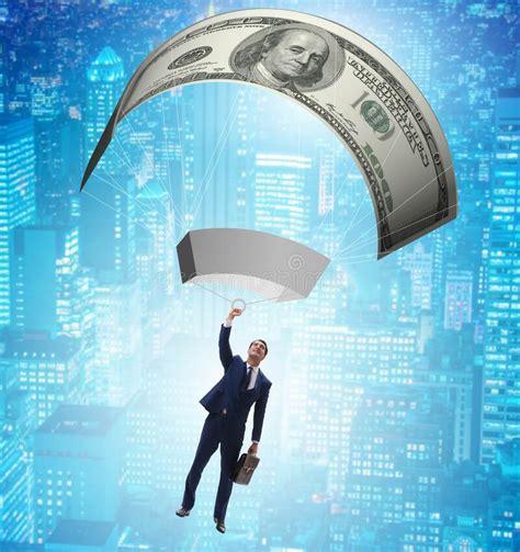 Businessman In Golden Parachute Concept Stock Image Image Of Golden