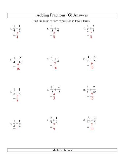 For example, for 9/5 + 14/7, the multiples of 5 are 5, 10, 15, 20, 25, 30, and 35 while the multiples of 7 are 7, 14, 21, 28, and 35. Adding Fractions with Easy-to-Find Common Denominators (G)