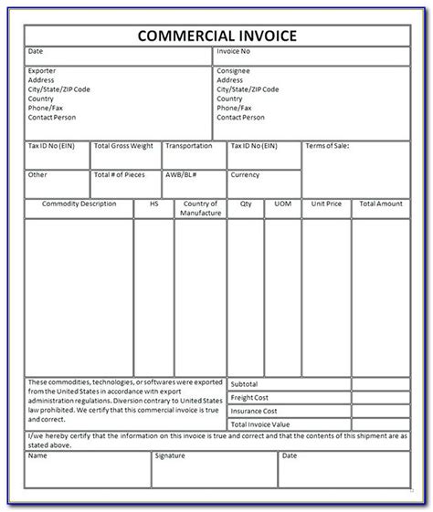 Dhl Commercial Invoice Template