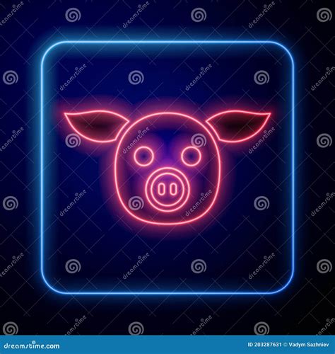 Glowing Neon Pig Icon Isolated On Blue Background Animal Symbol Stock