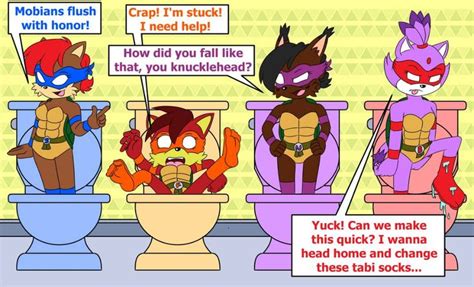 [commission] Mobian Girl Ninja Turtles Toilet Gag By Nekoemerald On Deviantart Girl Ninja