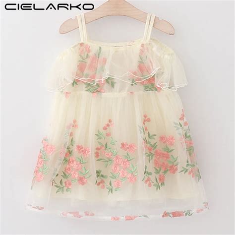 Cielarko Flower Dress For Girls Tulle Embroidery Strap Kids Dresses Off
