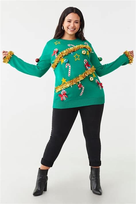 Plus Size Christmas Tree Sweater Dress Forever 21 Ugly Christmas Tree