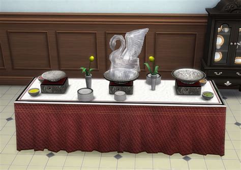 Pet Stories Buffet Table With Ice Swan Simsworkshop In 2020 Buffet