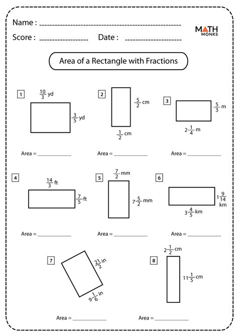 Finding Area Of Rectangle With Mixed Numbers Worksheet