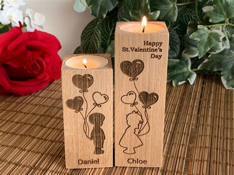 Wooden Candle Holders Personalized Happy Valentines Day T Etsy
