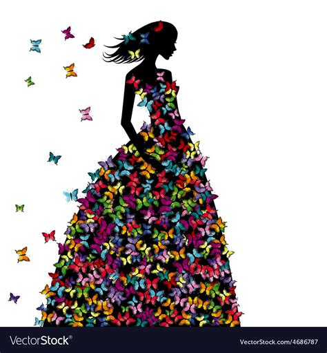 Silhouette Woman In A Butterflies Dress Royalty Free Vector