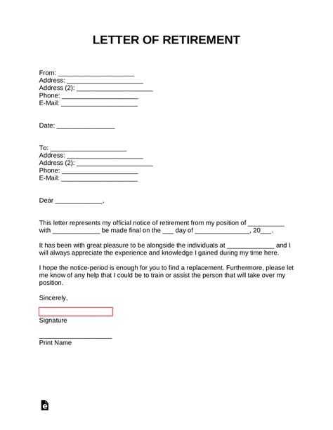 Free Retirement Letter Template With Samples Pdf Word Eforms