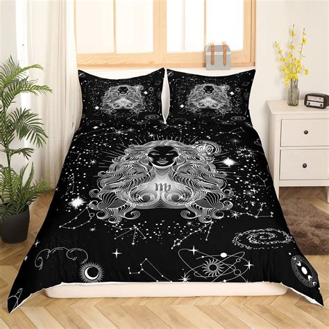 Yst Virgo Bedding Sets Full Black White Constellations Comforter Cover Horoscope Bed Set Hippie