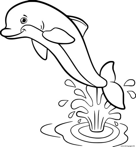Cartoon Dolphin Jumping Out Of Water Coloring Pages Printable