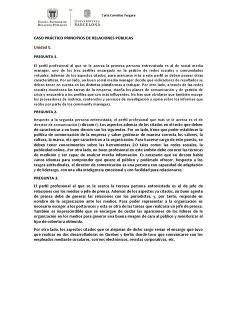 Caso Práctico Principios De Relaciones Públicas U5 Pdf Comunicación