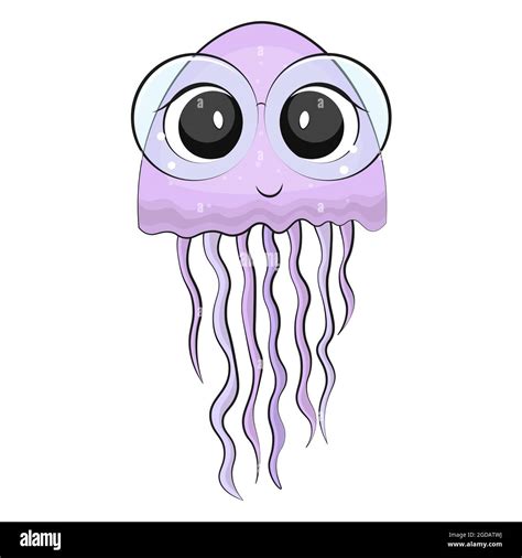 Cute Cartoon Purple Jellyfish Sea Life Vector Illustration Stock
