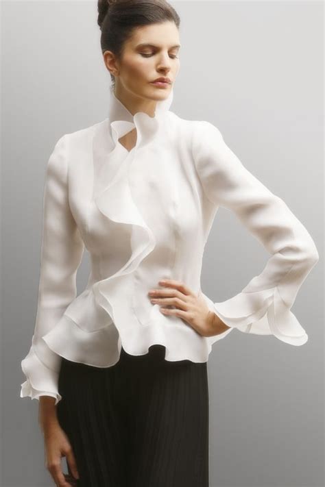 Feminine White Shirt For Working Outfit Nona Gaya Fashion Ruffle Blouse Organza Blouse