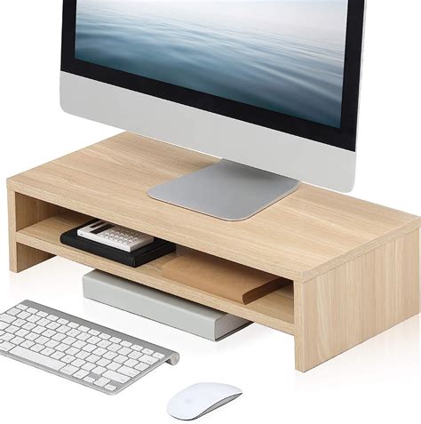 Fitueyes Monitor Stand Wood Oak 2 Tier Pc Laptop Computer Screen Riser