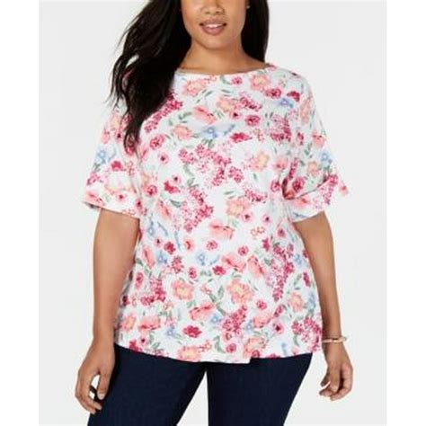 Karen Scott Karen Scott Plus Size Floral Print T Shirt 0x Bright