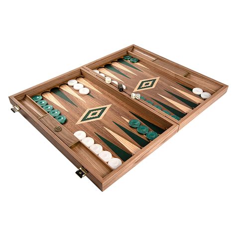 Set Joc Table Backgammon Walnut Cu Insertii Verzi