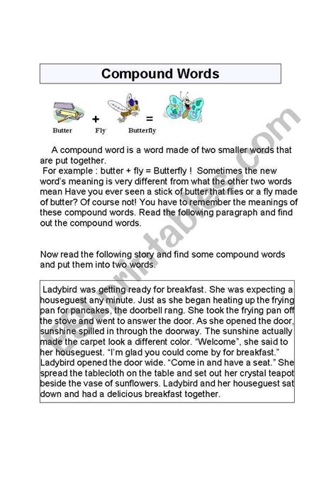 Compound Words In The Story Compound Sentences Compound Words