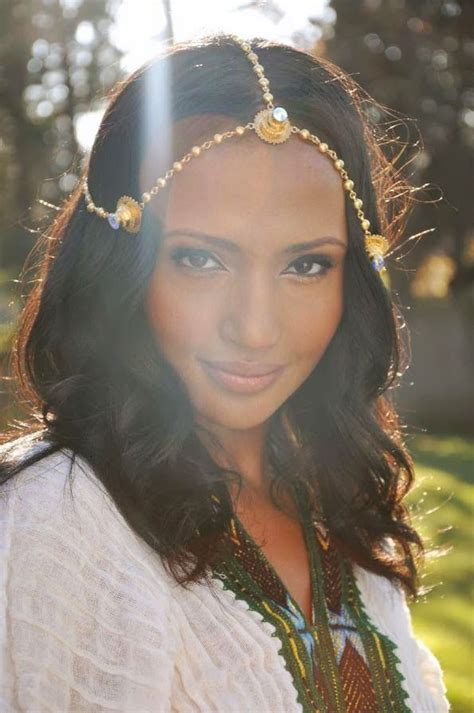 Woman Of Tigrinya People In Eritrea Africa Wearing Traditional Gold Head Jewelry And