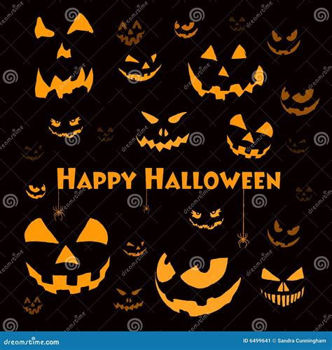 Gespenstische Halloween-Gesichter Auf Schwarzem Stock Abbildung