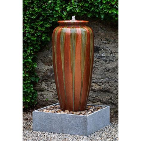 Extra Tall Glazed Terra Cotta Jar Fountain With Square Base Copper