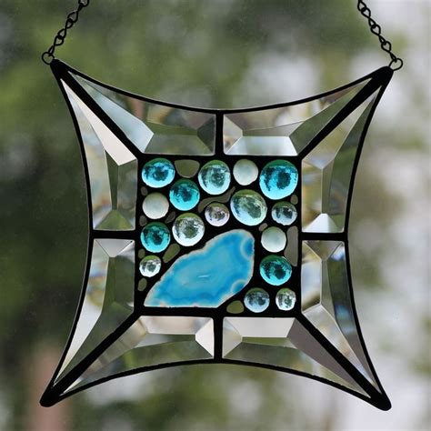 Stained Glass Agate And Nugget Bevel Cluster By Barbaras Glassworks Stained Glass Ornaments