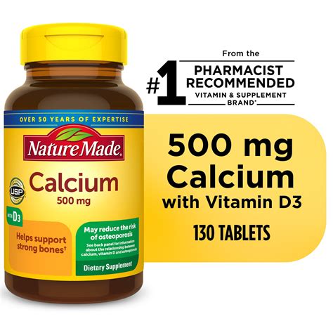 Nature Made Calcium 500 Mg With Vitamin D3 Tablets Dietary Supplement