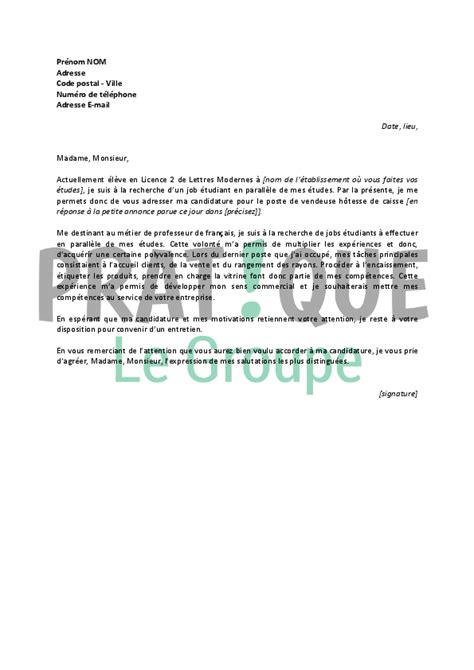 Lettre de motivation pour un emploi de vendeuse hôtesse de ...