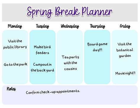 Spring Break At Home Planner Printable Spring Break Planner Etsy
