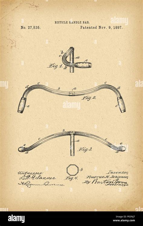 1897 Patent Velocipede Handle Bar Bicycle History Invention Stock Photo