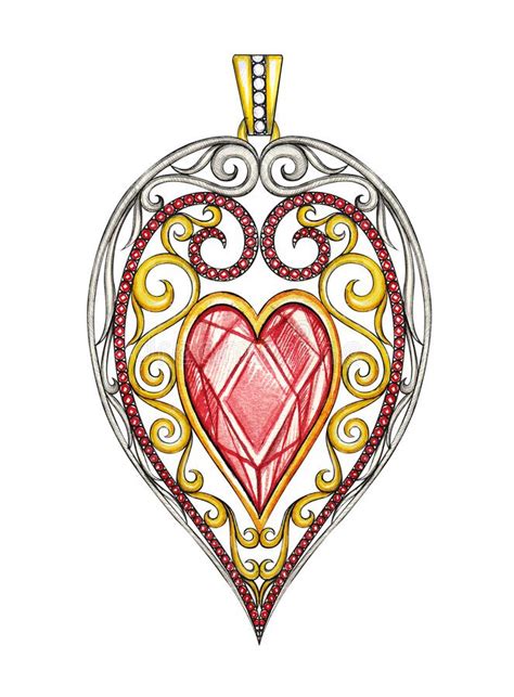 Jewelry Design Art Vintage Mix Heart Set With Gem Pendant Stock