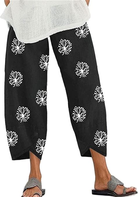 Koitniecer Capri Pants For Women Summer Casual Elastic Waist Wide Leg Cropped Pants With Pockets