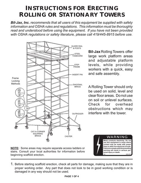 Instructions For Erecting Rolling Or Stationary Towers Bil Jax
