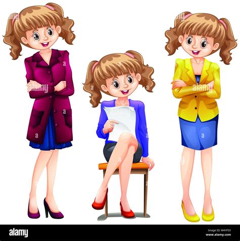 Set Of Three Girls Illustration Stock Vector Image And Art Alamy