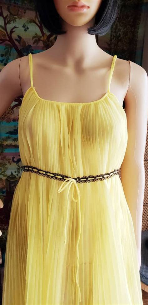 60s Sheer Yellow Nightie By Evette Vintage Yellow Lingerie Etsy