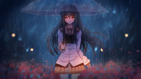 Download 1920x1080 Wallpaper Anime Girl In Rain With Umbrella Art Full Hd Hdtv Fhd 1080p