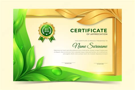 Premium Vector Green And Golden Environmental Certificate Template