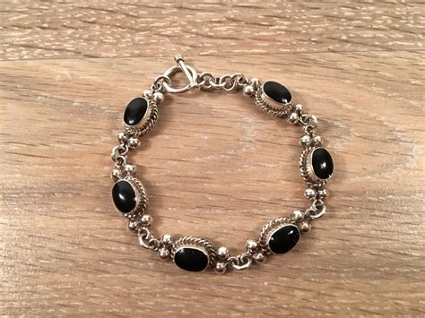 Sterling Silver And Black Onyx Bracelet Like New Condition Etsy