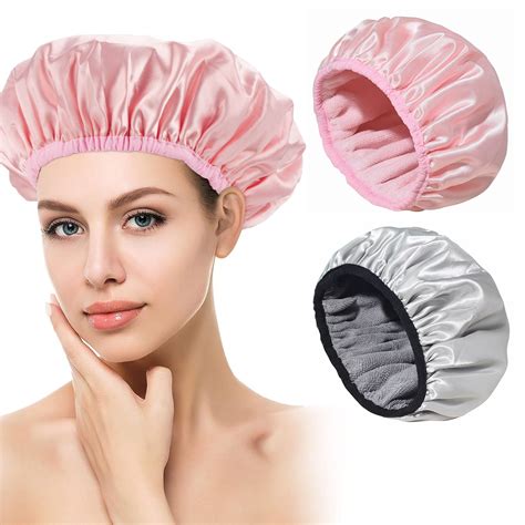 Dodamour Terry Cloth Lined Shower Cap Large Triple Layer Shower Caps