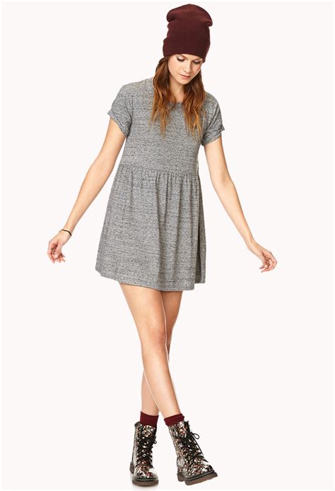 Lyst Forever 21 Heathered Babydoll Dress In Gray
